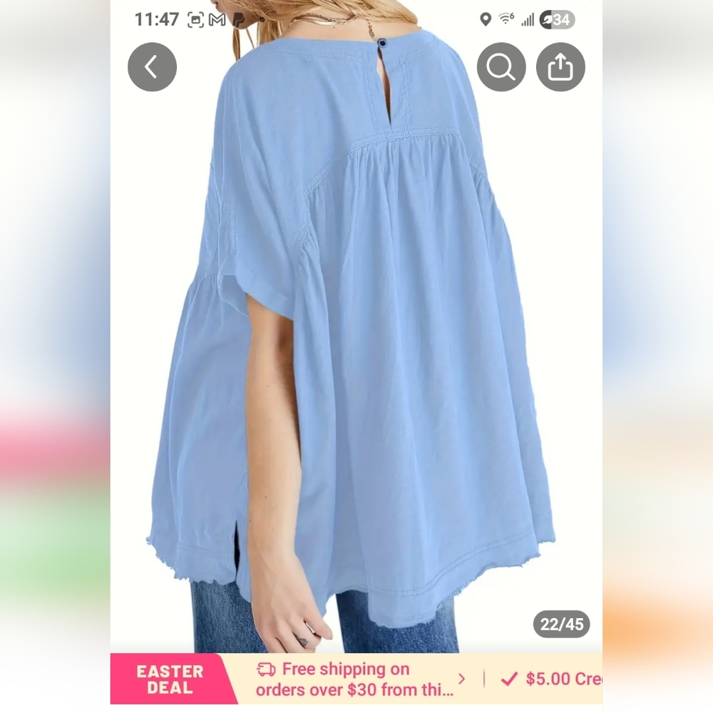Women's Light Blue Top, Actual Color A Bit Darker